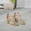 DREAM PAIRS Women’s Ankle Strap Dress Pump Low Chunky Heel Sandals(Gold/Glitter)