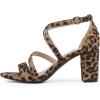DREAM PAIRS Women’s Ankle Strap Dress Pump Low Chunky Heel Sandals(Leopard)