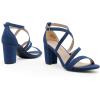 DREAM PAIRS Women’s Ankle Strap Dress Pump Low Chunky Heel Sandals(Navy/Suede)