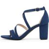 DREAM PAIRS Women’s Ankle Strap Dress Pump Low Chunky Heel Sandals(Navy/Suede)
