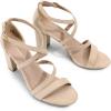 DREAM PAIRS Women’s Ankle Strap Dress Pump Low Chunky Heel Sandals(Nude/Suede)