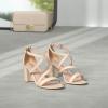 DREAM PAIRS Women’s Ankle Strap Dress Pump Low Chunky Heel Sandals(Nude/Suede)