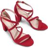 DREAM PAIRS Women’s Ankle Strap Dress Pump Low Chunky Heel Sandals(Red/Suede)
