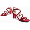 DREAM PAIRS Women’s Ankle Strap Dress Pump Low Chunky Heel Sandals(Red/Suede)
