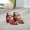 DREAM PAIRS Women’s Ankle Strap Dress Pump Low Chunky Heel Sandals(Red/Suede)