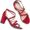 DREAM PAIRS Women’s Ankle Strap Dress Pump Low Chunky Heel Sandals(Red/Suede)