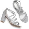 DREAM PAIRS Women’s Ankle Strap Dress Pump Low Chunky Heel Sandals(Silver/Glitter)