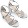 DREAM PAIRS Women’s Ankle Strap Dress Pump Low Chunky Heel Sandals(Silver-rhinestone)