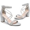 DREAM PAIRS Women’s Chunk Low Heel Pump Sandals(All Silver-glitter)