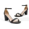 DREAM PAIRS Women’s Chunk Low Heel Pump Sandals(Black/Pu)