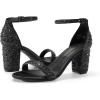 DREAM PAIRS Women’s Chunk Low Heel Pump Sandals(Black/Rhinestone)