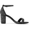 DREAM PAIRS Women’s Chunk Low Heel Pump Sandals(Black/Rhinestone)