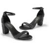 DREAM PAIRS Women’s Chunk Low Heel Pump Sandals(Black/Rhinestone)