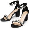 DREAM PAIRS Women’s Chunk Low Heel Pump Sandals(Black-satin)