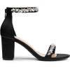 DREAM PAIRS Women’s Chunk Low Heel Pump Sandals(Black-satin)