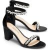 DREAM PAIRS Women’s Chunk Low Heel Pump Sandals(Black-satin)