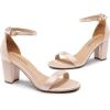 DREAM PAIRS Women’s Chunk Low Heel Pump Sandals(Champagne-satin)