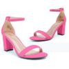 DREAM PAIRS Women’s Chunk Low Heel Pump Sandals(Fuchsia-suede)
