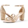 DREAM PAIRS Women’s Chunk Low Heel Pump Sandals(Gold/Rhinestone)