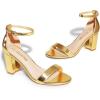 DREAM PAIRS Women’s Chunk Low Heel Pump Sandals(Gold-metallic)