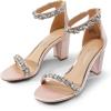 DREAM PAIRS Women’s Chunk Low Heel Pump Sandals(Nude Pink-satin)