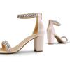 DREAM PAIRS Women’s Chunk Low Heel Pump Sandals(Nude Pink-satin)