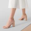 DREAM PAIRS Women’s Chunk Low Heel Pump Sandals(Nude/Suede)