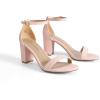 DREAM PAIRS Women’s Chunk Low Heel Pump Sandals(Pink)