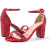 DREAM PAIRS Women’s Chunk Low Heel Pump Sandals(Red/Rhinestone)