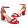 DREAM PAIRS Women’s Chunk Low Heel Pump Sandals(Red/Rhinestone)