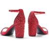 DREAM PAIRS Women’s Chunk Low Heel Pump Sandals(Red/Rhinestone)