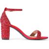 DREAM PAIRS Women’s Chunk Low Heel Pump Sandals(Red/Rhinestone)
