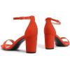 DREAM PAIRS Women’s Chunk Low Heel Pump Sandals(Red/Suede)