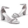 DREAM PAIRS Women’s Chunk Low Heel Pump Sandals(Silver/Rhinestone)