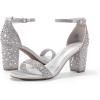 DREAM PAIRS Women’s Chunk Low Heel Pump Sandals(Silver/Rhinestone)