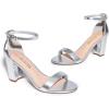 DREAM PAIRS Women’s Chunk Low Heel Pump Sandals(Silver-metallic)