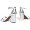 DREAM PAIRS Women’s Chunk Low Heel Pump Sandals(Silver-metallic)