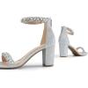 DREAM PAIRS Women’s Chunk Low Heel Pump Sandals(Silver-rhinestone)