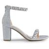 DREAM PAIRS Women’s Chunk Low Heel Pump Sandals(Silver-rhinestone)