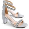DREAM PAIRS Women’s Chunk Low Heel Pump Sandals(Silver-rhinestone)