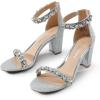 DREAM PAIRS Women’s Chunk Low Heel Pump Sandals(Silver-rhinestone)
