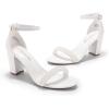 DREAM PAIRS Women’s Chunk Low Heel Pump Sandals(White/Pearl)