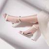 DREAM PAIRS Women’s Chunk Low Heel Pump Sandals(White/Pu)