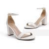 DREAM PAIRS Women’s Chunk Low Heel Pump Sandals(White/Pu)