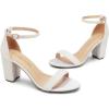 DREAM PAIRS Women’s Chunk Low Heel Pump Sandals(White-pearl)