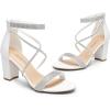 DREAM PAIRS Women’s Chunk Low Heel Pump Sandals(White-pu)