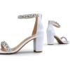 DREAM PAIRS Women’s Chunk Low Heel Pump Sandals(White-satin)