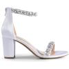 DREAM PAIRS Women’s Chunk Low Heel Pump Sandals(White-satin)