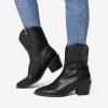 DREAM PAIRS Women’s Cowboy Boots, Pointed Toe Chunky Heel, Zipper Pull-On Stitched Western Ankle Boots(Black)