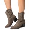 DREAM PAIRS Women’s Cowboy Boots, Pointed Toe Chunky Heel, Zipper Pull-On Stitched Western Ankle Boots(Brown-pu)